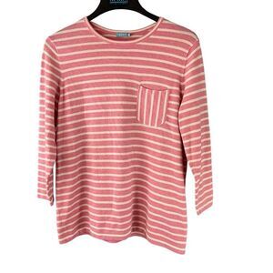 J. Mclaughlin Womens 3/4 Sleeve Round Neck Striped Shirt Pink White Size Medium